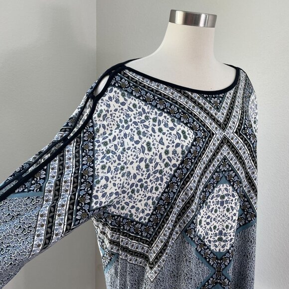 Rose + Olive Womens Plus 3X Geometric Tunic Top Open Sleeve Detail Stretch Shirt - Picture 7 of 10